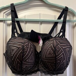 Adore Me Black Lace Geometric Underwire Bra with Nude Lining